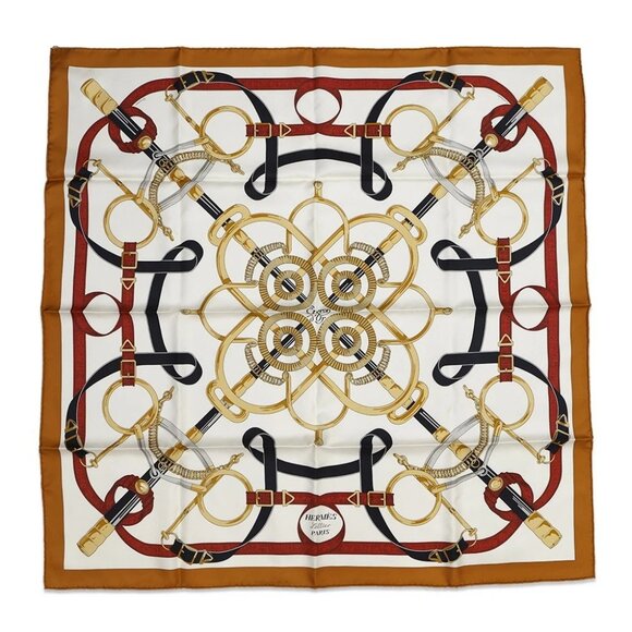 Hermes Accessories - HERMES Carre EPERON D'OR Apron D'or Size 90 Silk100% Caramel/Creme